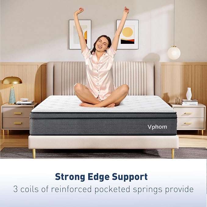 Queen Mattress, 12 Inch Hybrid Queen Size Mattresses in a Box with Memory Foam and Individual Pocket Springs|Pressure Relief & Motion Isolation&Breathable, No Pilling, CertiPUR-US, Medium Firm Fee