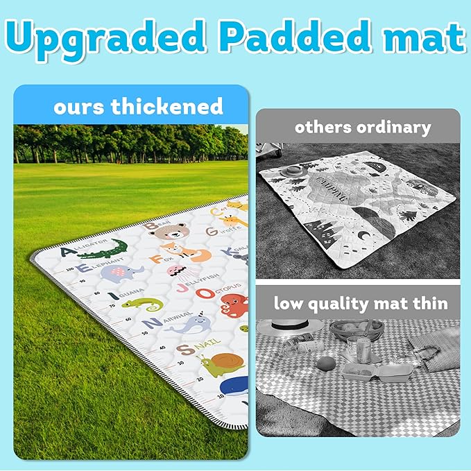 Baby Play Mat，Thick Soft 50" X 50" Playpen mat, Non-Slip and Machine Washable Baby Play Mats for Floor，Crawling Mat for Babies, Toddlers & Infants to Play and Learn (Animal Alphabet-A)
