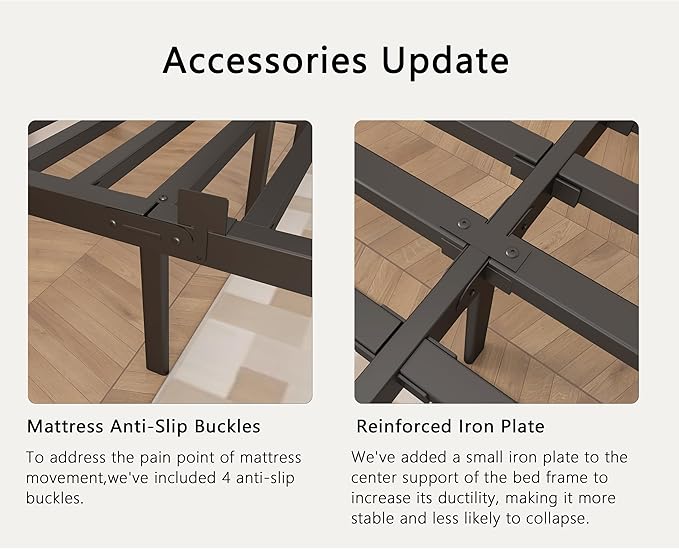 Full Size Bed Frame No Box Spring Needed, 14 Inch Metal Full Bed Frame, DIY Headboard Holes, Heavy Duty Steel Support 3500 LBS, Noiseless, Round Corner Legs, Storage Space, Easy Assembly, Black