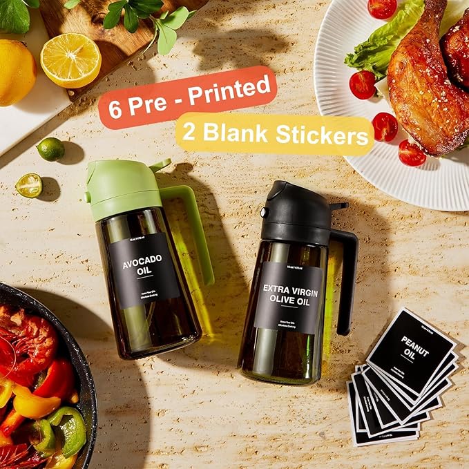 CXINYI - 16oz/470ml Olive Oil Dispenser for Kitchen with Stickers - 2 in 1 Olive Oil Sprayer for Cooking, Air Fryer, and Salad, Purple (Light-Proof Kitchen Gadget)