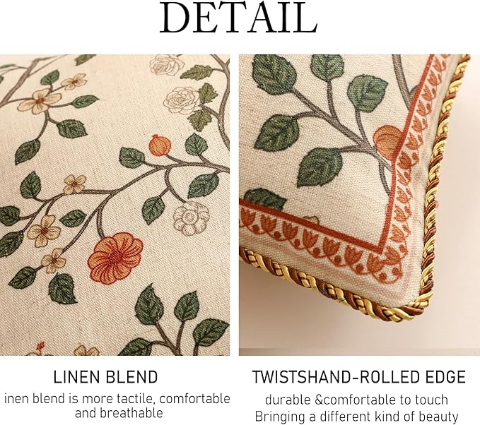 Design Linen Classic Throw Pillow Covers 12"x20" Pack of 2, French Farmhouse Rectangle Cushion Covers with Orange White Floral Pattern Decor Pillowcases for Bed,Living Room,Outdoor,Car