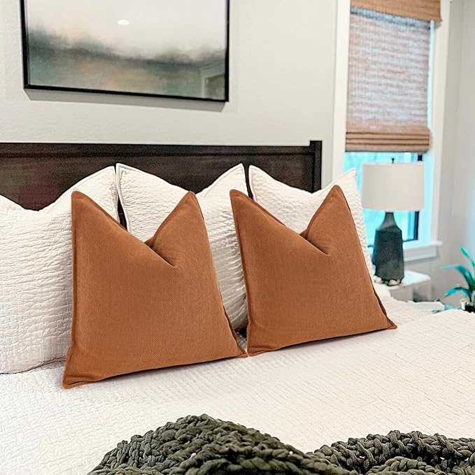 ZWJD Orange Pillow Covers 24x24 Set of 2 Chenille Throw Pillow Covers with Elegant Design Soft and Luxurious Decorative Throw Pillows for Couch, Bed, and Home Decor