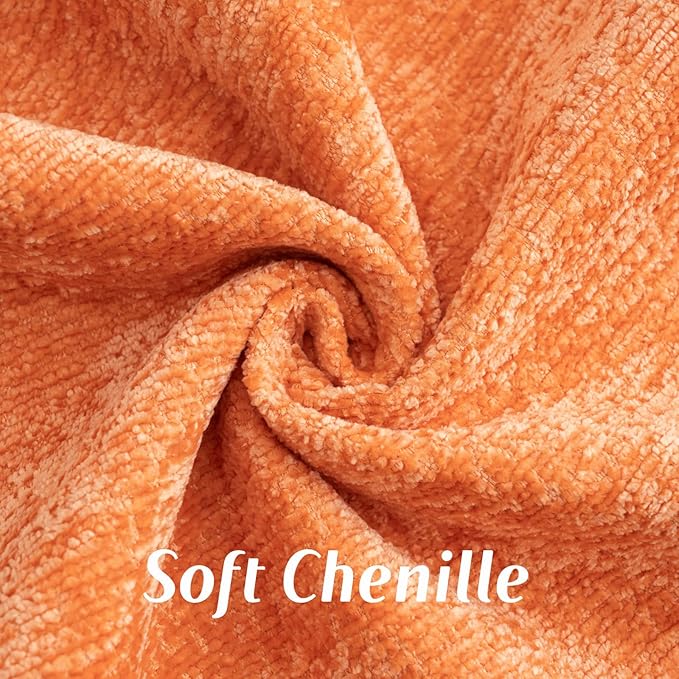 FUTEI Orange Chenille Throw Pillow Covers 12x20 Inch Set of 2,Soft Cozy Bound Edge Design Lumbar Pillow Cases,Home Decor for Couch Bed Living Room
