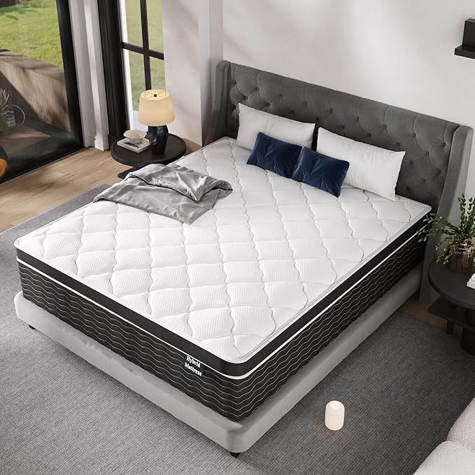 10 Inch Full Size Mattress in a Box, 7-Zone Contouring Support Hybrid Full Bed Matress, Pocketed Springs with Memory Foam, Comfort Sleep, Motion Isolation, CertiPUR-US Certified, Medium Firm