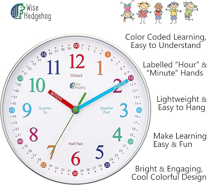 Learning Clock for Kids, Silent Non Ticking, Telling Time Teaching Clock, Kids Room Wall Decor for Bedrooms, Analog Kids Clock for Teaching Time, Kids Learn to Tell Time Easily