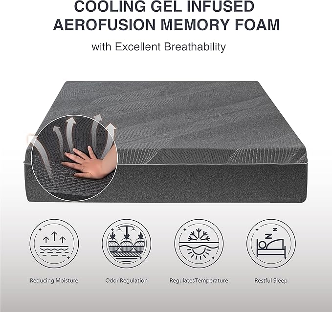 Twin Mattress 10 Inch Charcoal Gel Memory Foam Mattress in a Box, CertiPUR-US Certified, Fiberglass Free Cooling Mattress, Twin Size Mattress for Kids, 75" × 38" × 10", Medium