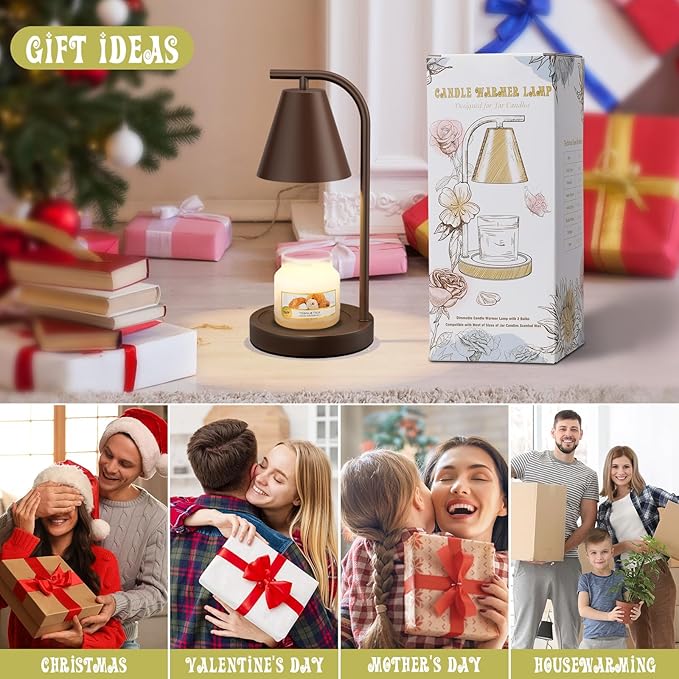 Brown Candle Warmer Lamp with Timer, Electric Candle Lamp for Scented Wax with 2 Bulbs, House Warming Gift for New Home & Gifts for Women, Candle Lamp for Jar Candles