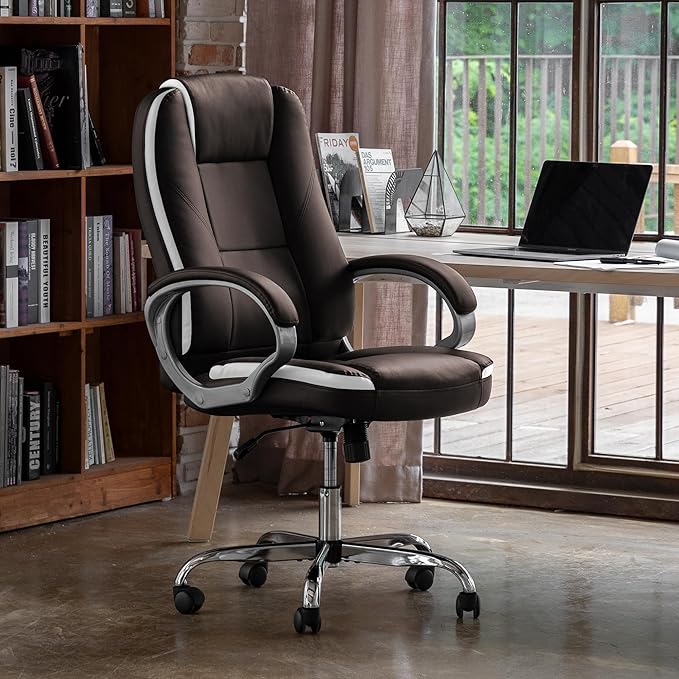 NEO CHAIR Office Desk Ergonomic Gaming Chair High Back Adjustable Computer Chair with Wheels and Lumbar Support Comfy Leather Executive Swivel (Brown)