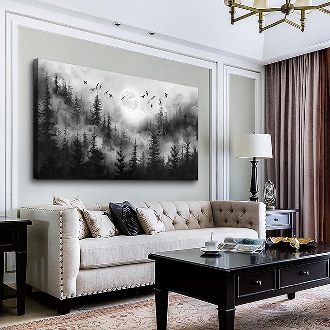 Lapremoly Forest Tree Painting for Living Room Modern Landscape Wall Art Canvas Prints Black And White Pictures Home Decor Bedroom Bathroom Office Wall Decor Artwork Ready To Hang Home Decoration