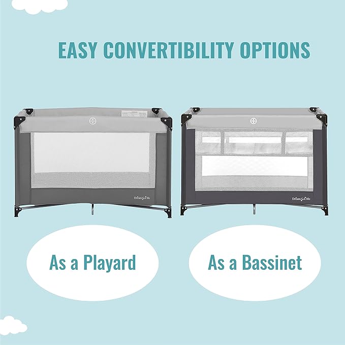 Dream On Me Zazzy Portable Playard with Bassinet in Grey, Packable and Easy Setup Baby Playard, Lightweight and Portable Playard for Baby with Mattress and Travel Bag