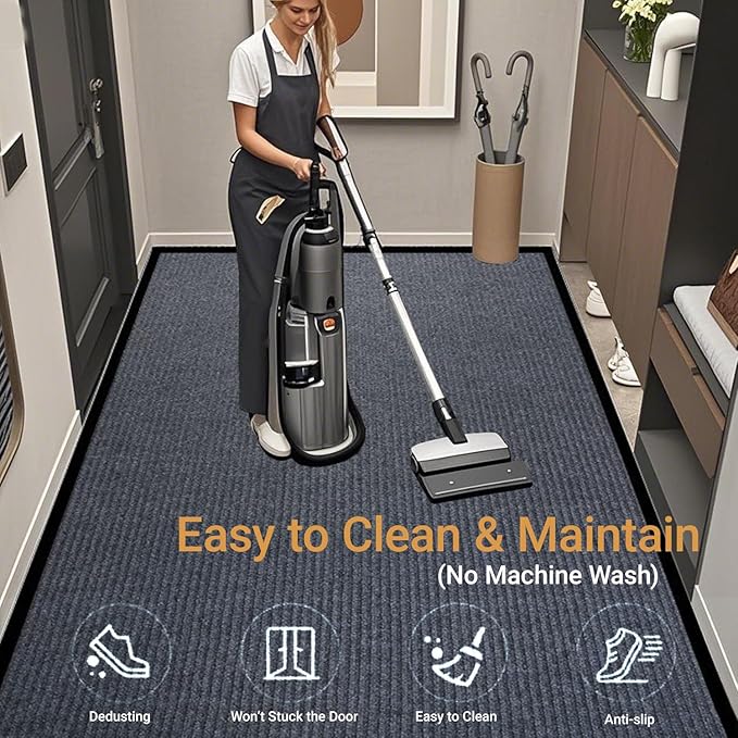 Outdoor Entry Rubber Rug, 6'x3' Commercial Heavy Duty Rubber Large Exterior Door Mat, Industrial Non-Slip Waterproof Welcome Floor Mats for Garage, Kitchen, Patio, Charcoal Grey 72" x 36"