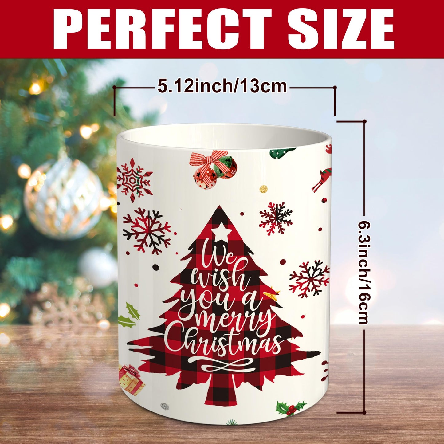 Hexagram Christmas Kitchen Decor Ceramic Utensil Holder, Cute Red Christmas Tree Utensils Holder, Xmas Ceramic Utensils Crock for Rustic Farmhouse Indoor Kitchen Decorations(6.3 Inches)