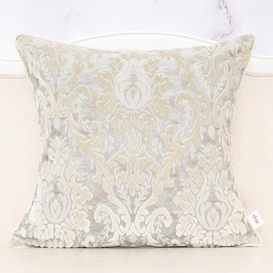 Alerfa Boho White Floral Throw Pillow Cover 20x20 Inch Cut Velvet Sqaure Luxury Embroidered Decorative Pillow Cover for Couch Living Room Bedroom