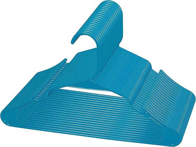 Royale Linens 20 Pack Blue Plastic Hangers for Clothes - Heavy Duty Clothes Hanger for Everyday Use - Lightweight & Space Saving Notched Plastic Hangers