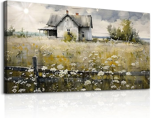 FUHAIHUA Large Modern Wall Decor For Living Room Canvas Wall Art For Office Bedroom Wall Decorations Art Watercolor Paintings Rural Landscape Pictures Mural Artwork Farmhouse Home Decor 24x48 In