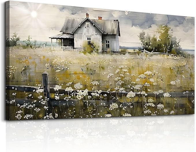 FUHAIHUA Framed Wall Decor Living Room Aesthetic Canvas Wall Art For Bedroom Office Wall Decorations Rural Landscape Paintings Farmhouse Watercolor Pictures Mural Artwork Room Home Decor 20x40 In