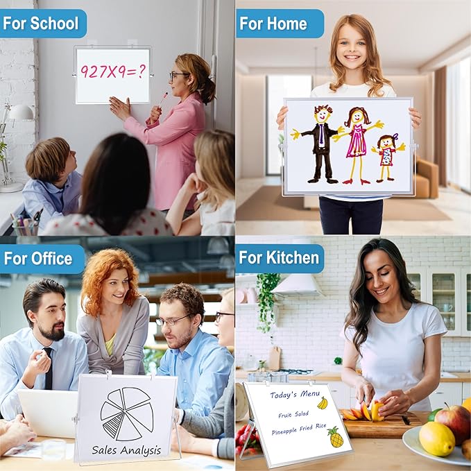 Magnetic Dry Erase Board, 16x12 Inch, Double-Sided Desktop Whiteboard with Stand, White Board for Kids, Home, School, Office