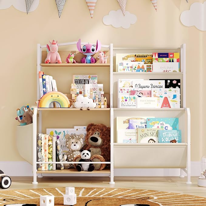 Kids Bookshelf and Toy Storage Organizer, 3 Tier Bookshelf for Kids Rooms, Nursery Book Shelves, Montessori Toddler Book Shelf, Baby Toy Shelf Kid Books Rack