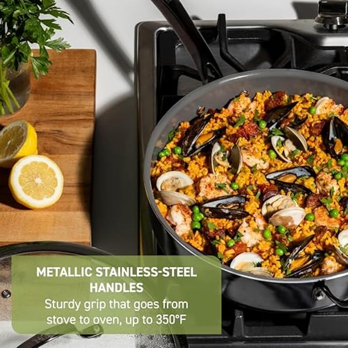 T-Fal Preserve Ceramic Nonstick Frying Pan 2-Pc Set, 8.5" & 11", Oven Broiler Safe up to 350°F Cookware, InoCeram Glide Technology, Frying Pan Skillet, Pots & Pans, Black