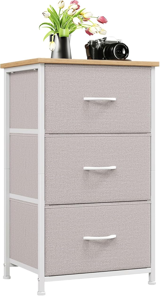 Somdot Small Dresser for Bedroom with 3 Drawers, Nightstand Storage Chest of Drawers with Removable Fabric Bins for Closet Bedside Living Room Laundry Entryway Hallway, Ash Grey