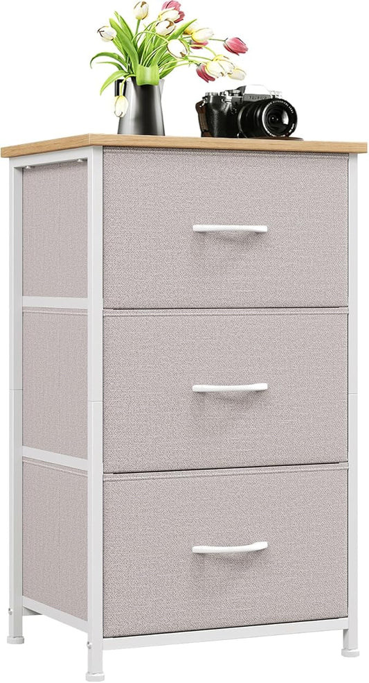 Somdot Small Dresser for Bedroom with 3 Drawers, Nightstand Storage Chest of Drawers with Removable Fabric Bins for Closet Bedside Living Room Laundry Entryway Hallway, Ash Grey