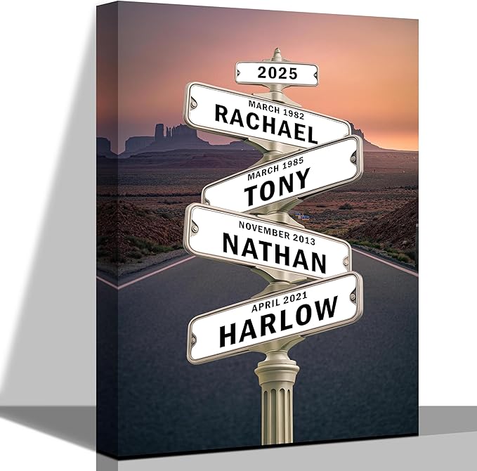 [Design 2025] Personalized Family STreet Sign Multi-Names Canvas, Custom Name And Date Street sign Canvas Print, Crossroads Street SIGN Gift For Family, Custom Name Intersection Sign Poster Wall Art