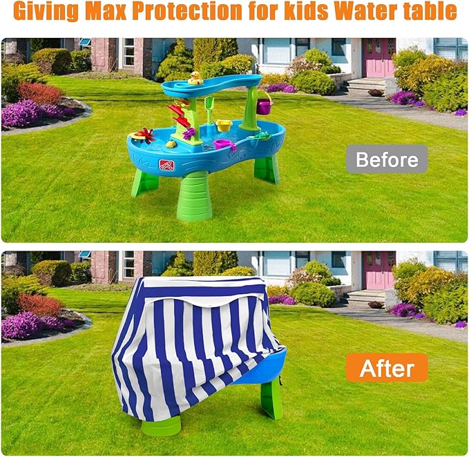 Kids Water Table Cover for Step 2 Rain Showers Splash Pond Water Table, Outdoor Waterproof Anti-UV Kids Water Play Table Cover (Blue)