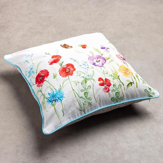 Maison d' Hermine Decorative Pillow Cover 100% Cotton 18 Inch x 18 Inch Square Toile Washable Cushion Covers with Invisible Zipper for Couch, Bedroom, Home, Summer Whisper
