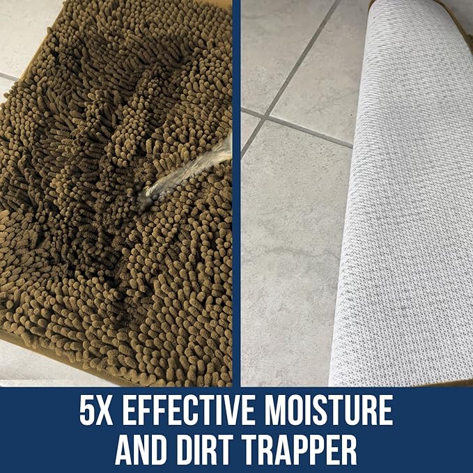 Muddy Mat Chenille Bathroom Rugs Quick Dry Microfiber Mats Non Slip Washable, Extra Thick, Soft and Highly Absorbent Bath Mats for Bathroom, Kitchen, and Shower Floor - Beige Medium 30"X19"
