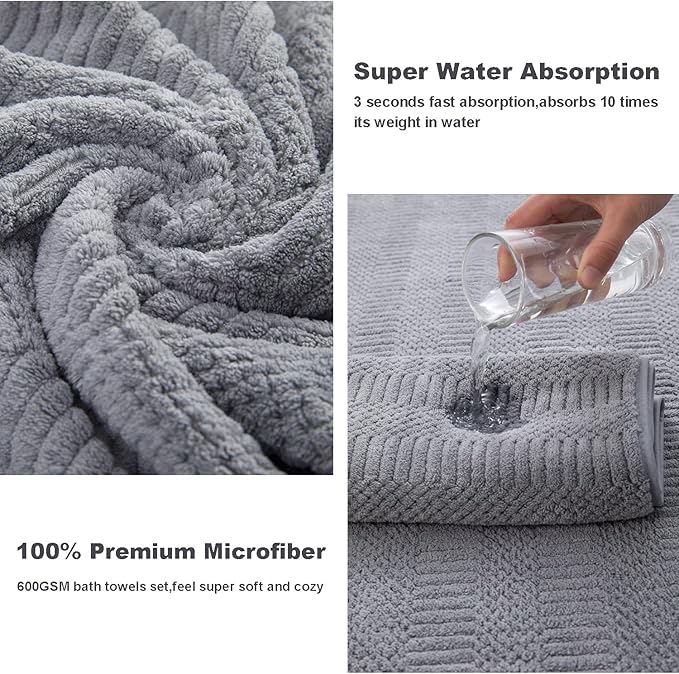 4 Piece Oversized Bath Towels Set 35x70 Inches, Gray Extra Large Soft Bath Sheet Chair Towels 600 GSM Highly Absorbent Quick Dry Towels Set for Bathroom Hotel Spa