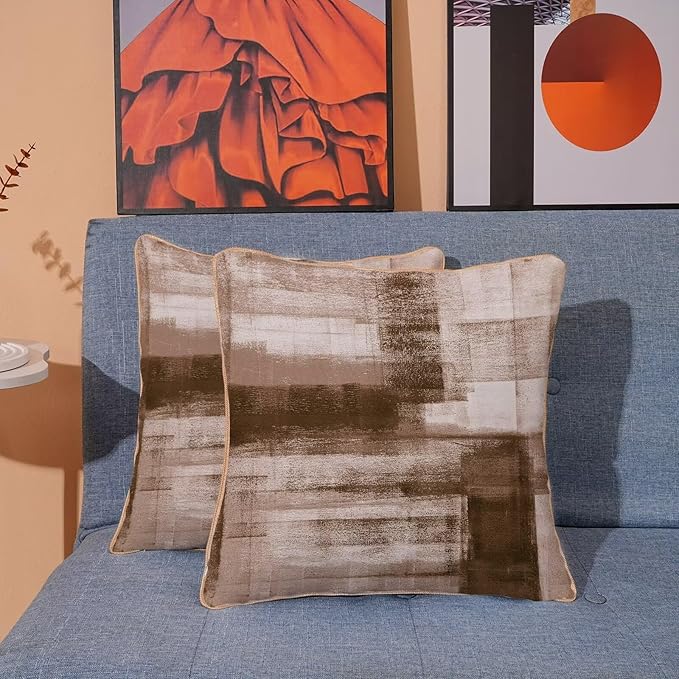 Brown Grey Throw Pillow Covers 18x18 Set of 2, Abstract Art Decorative Throw Pillow Covers Modern Abstract Soft Polyester Pillowcase Outdoor Cushion Cover for Sofa Couch Farmhouse Room Bed