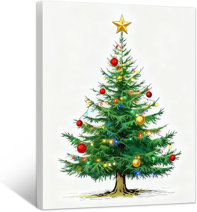 Framed Christmas Pictures Wall Decor,Vintage Pine Tree Prints,Winter Christmas Canvas Wall Art Decoration for Bedroom Bathroom Living Room Rustic Xmas Holiday Gifts (Christmas Tree 7, 11'' X 14'')