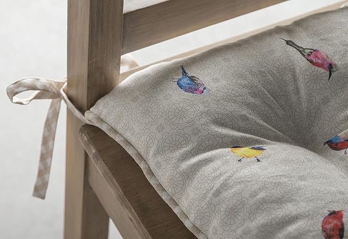 Maison d' Hermine Chair Pads for Dining Chairs Cotton Outer Fabric and Poly Filling 16"x16" Patio Seat Cushions for Furniture with Ties Home Chair Party Hall Farmhouse (Birdies On Wire, Pack of 2)
