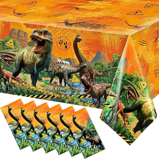 Tiamon 6 Pcs Dinosaur Tablecloth Dinosaur Party Table Covers Plastic Tablecloth for Kids Adults Birthday Party Picnic Supplies 54 x 108 Inch (Yellow)