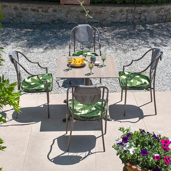 Set of 4 Outdoor Chair Cushions 19"x19"x2",Water Repellent Patio Seat Cushion with Ties and Removable Covers,Dining Chair Cushions for Indoor Kitchen and Patio Furniture,Swaying Palms Green