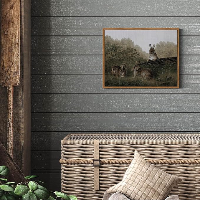 InSimSea Framed Wall Art for Living Room Three Rabbits Easter Bunny Decor Vintage Landscape Wall Art Aesthetic Woodland Animal Oil Painting Prints Countryside Farmhouse Wall Decor for Bedroom 11x14in