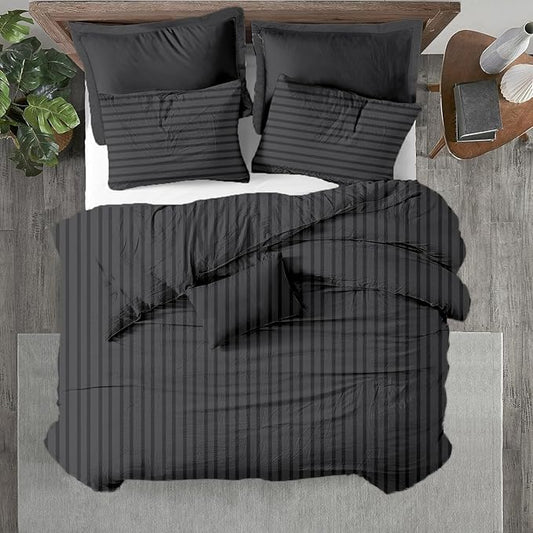 Kotton Culture 1 Pc King Size Duvet Cover Only -100% Egyptian Cotton Sateen 600 Thread Count Ultra Soft Premium Durable Comforter Cover Zipper Closure & Corner Ties (Striped Dark Grey, King 102"x94")