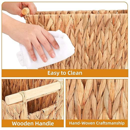 Wicker Trash Can Waste Basket for Bathroom, Bedroom, Water Hyacinth Woven Trash Can Rattan Boho Decorative Farmhouse Bathroom Home Office Powder Room Living Room Wicker Trash Basket(5 Gallons)