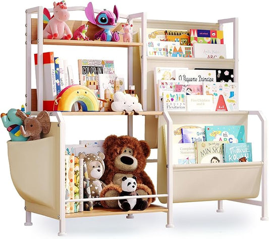 Kids Bookshelf and Toy Storage Organizer, 3 Tier Bookshelf for Kids Rooms, Nursery Book Shelves, Montessori Toddler Book Shelf, Baby Toy Shelf Kid Books Rack