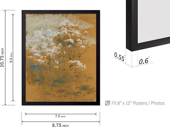 Poster Master Vintage Wild Flowers Poster - Retro Tonal Botanical Painting Print - Abstract Art - Floral Art - Farmhouse Art - Aesthetic Flower Shop or Living Room Wall Decor, 8x10 Black Framed