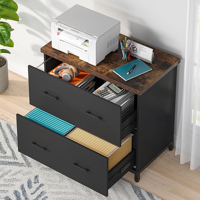 Tribesigns 2-Drawer File Cabinet, Wood Lateral Filing Cabinet for Home Office, A4, Letter Size, Brown and Black