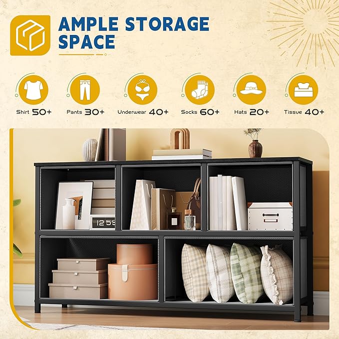 DWVO Dresser for Bedroom with 5 Drawers - Fabric Storage Tower, Long Fabric Dresser, Organizer Unit for Bedroom, Closet, Hallway