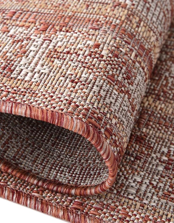 Unique Loom Outdoor Traditional Collection Area Rug - Valeria (2' x 5' Runner Rust Red/Ivory)
