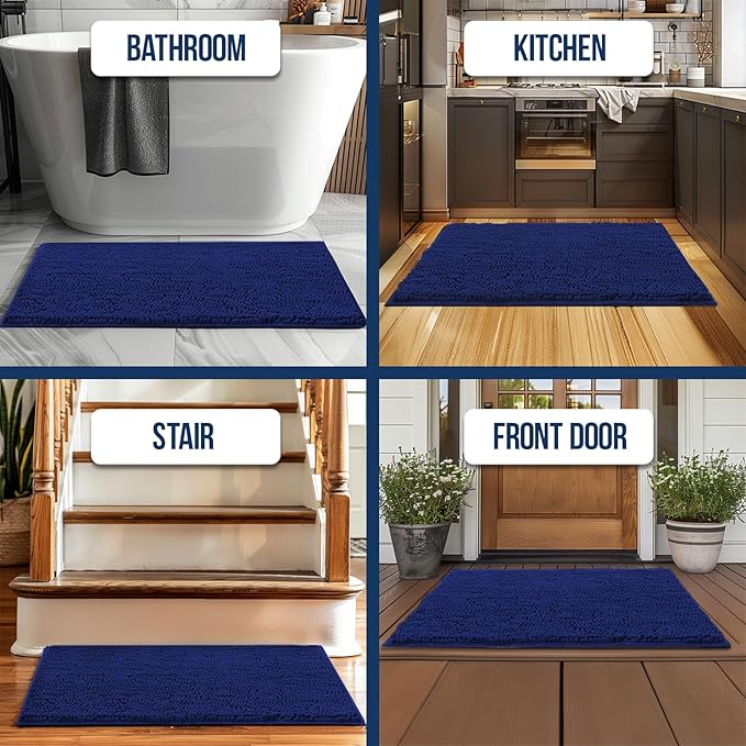 Muddy Mat Chenille Bathroom Rugs Quick Dry Microfiber Mats Non Slip Washable, Extra Thick, Soft and Highly Absorbent Bath Mats for Bathroom, Kitchen, and Shower Floor - Navy Blue Runner 59"X24"