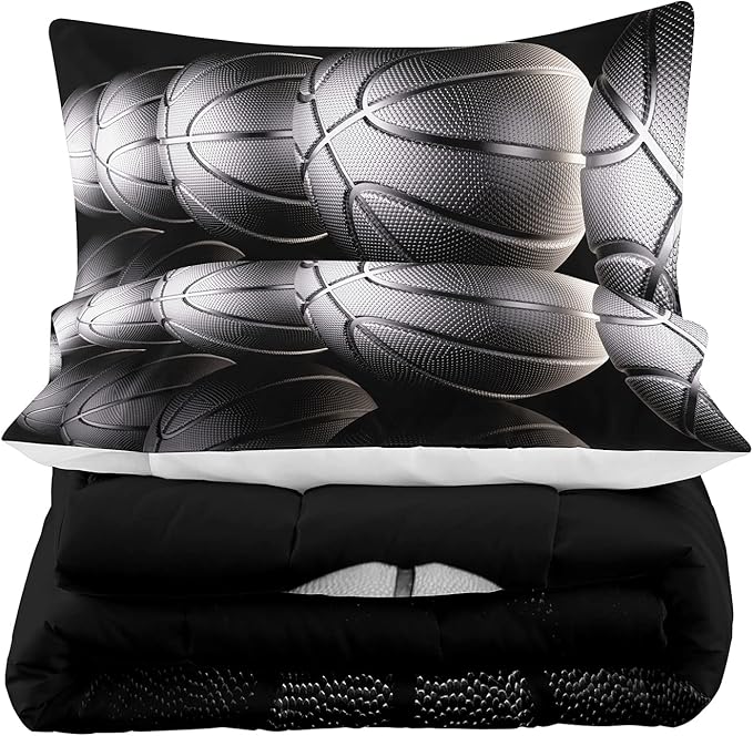 Tailor Shop Basketball Comforter Set for Boys Kids Teens Ultra Soft Microfiber Black and Gray Sports Theme Basketball Bedding Sets Full Size with 1 Comforter and 2 Pillowcases…