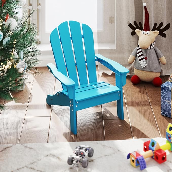 Giantex HDPE Kids Adirondack Chair - All-Weather Lawn Toddler Chair with Ergonomic Design, Children’s Outdoor Chair for Toddlers Ages 3-8, Kid’s Patio Furniture for Deck, Garden (1, Turquoise)