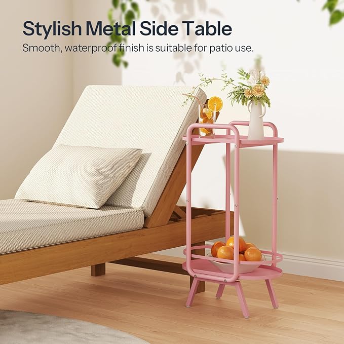 HOOBRO Pink Side Table, 2 Tier Oval End Table with Tray Storage, Small Cute Kids Nightstand for Living Room, Bedroom, Dorm PK184BZ01