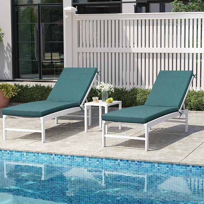 Crestlive Products Chaise Lounge Cushions Outdoor Set of 2, Lounge Chair Cushions for Patio Furniture, Waterproof Lounger Cushions for Pool, Deck, Lawn, 80''L x 23''W x 3''T, Malachite