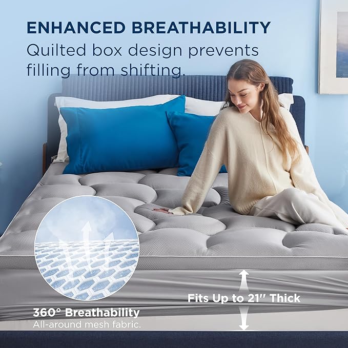 Bedsure Waterproof Mattress Topper King - Pillow Top King Mattress Protector with 8-21 Inches Deep Pocket, 800 GSM Extra Thick Bed Pad Fitted, Soft Bed Cover for Home, Bedroom, Hotel - Grey