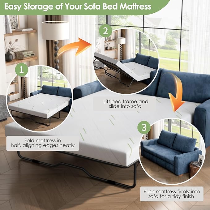 4 Inch Gel Memory Foam Sofa Mattress Queen Size, CertiPUR-US Certified, with Removable Washable Cover, for Guest Rooms, Sofas, RVs & Boats